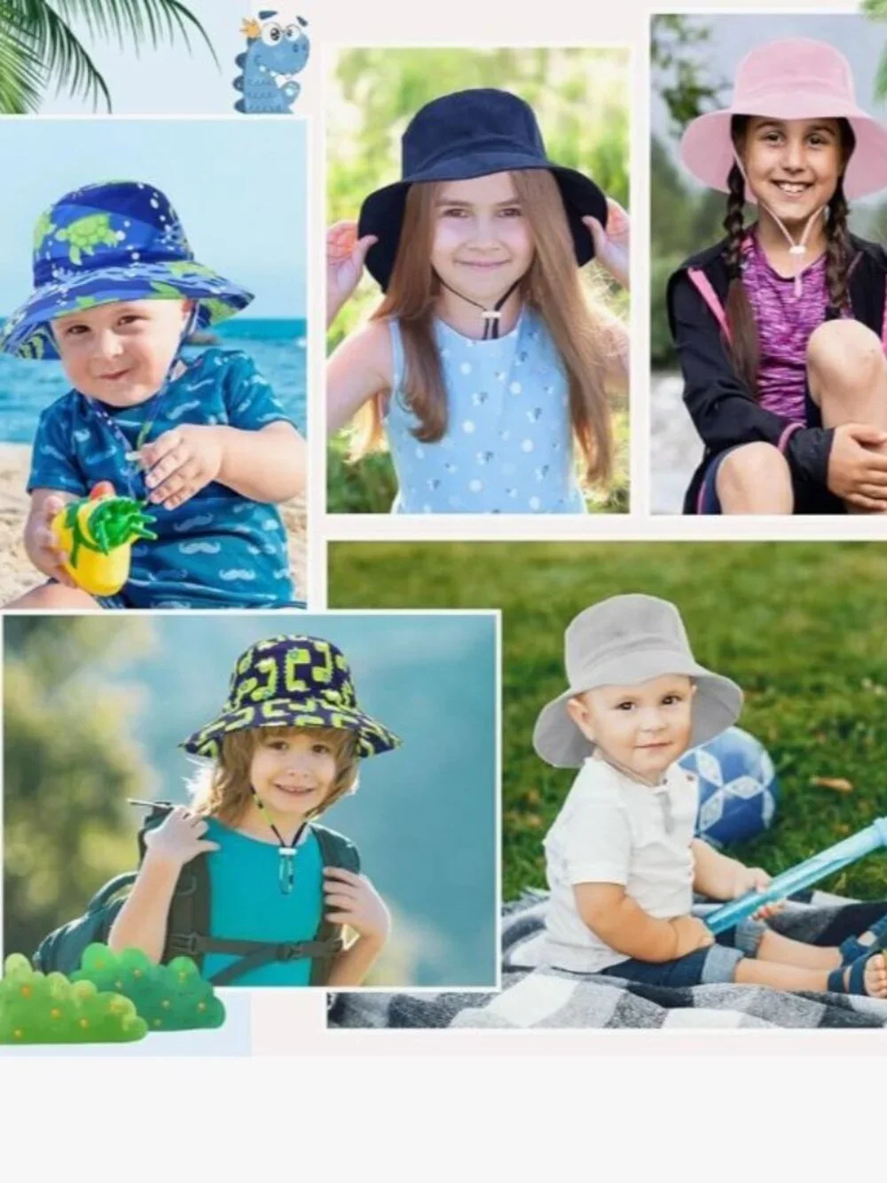 Dinosaur Baby Sun Hat, Outdoor Beach Swim Bucket Hat, Adjustable Wide Brim 1-2T